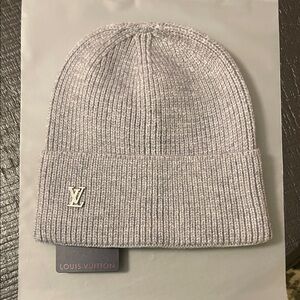 Louis Vuitton Light Gray Knit Hat  crome LV NWT OS!